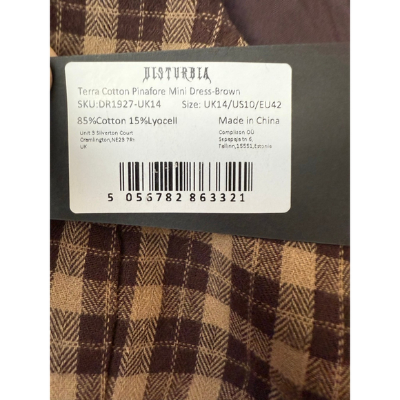 Women's Disturbia Brown & Beige Plaid Pinafore Mini Dress US 10 - Picture 5 of 10